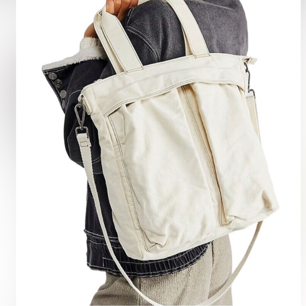 NWT Free People We The Free Whitney Heritage Tote in Mineral/ Cream